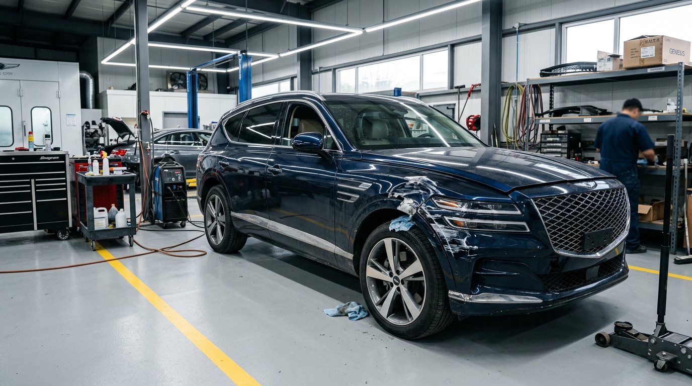 Damaged vehicle collision before repair in Oakville